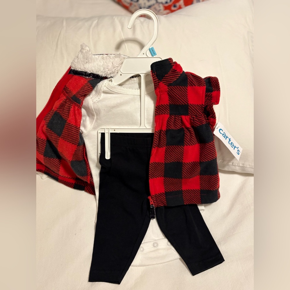 Carter's Red and Black Checkered Jacket with Black Leggings